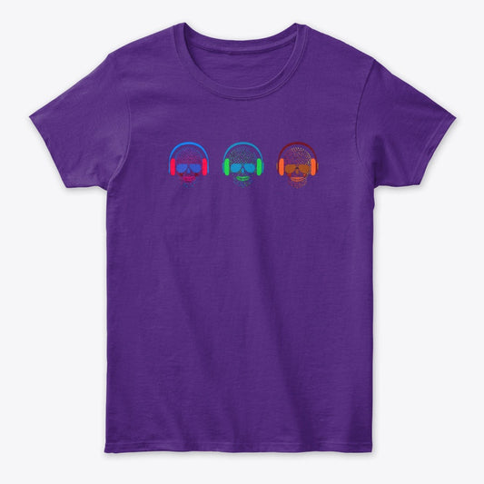 Women T Shirt Skeleton - Headphones - Multicolor