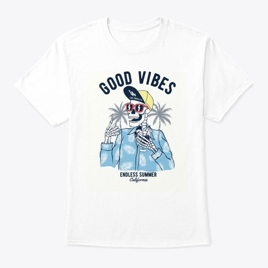 Men T Shirt Skeleton - Good Vibes - White